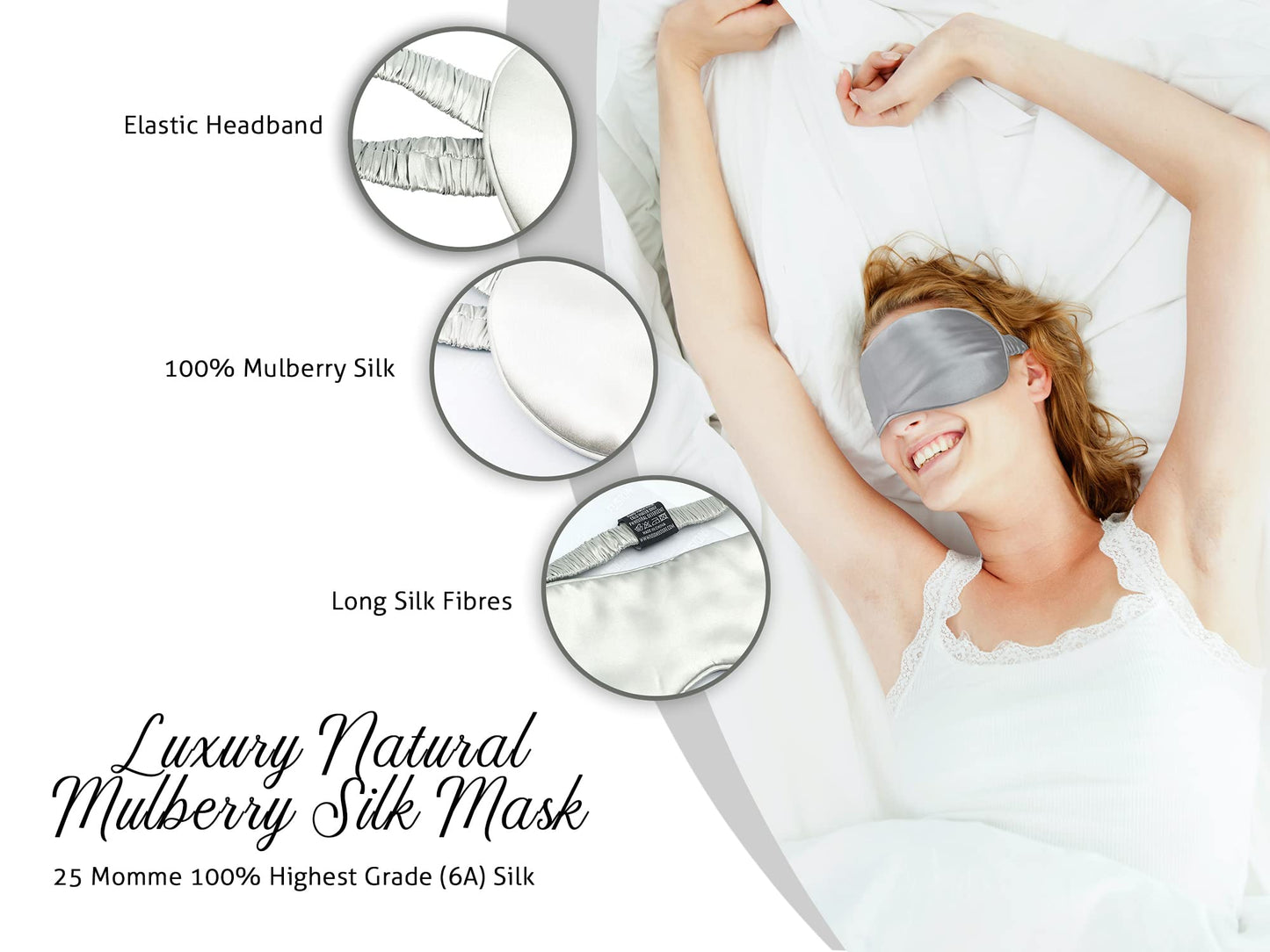 Fusion5 Silk Eye Mask with Elastic Band - 100% Pure Mulberry Sleep Mask - 25 Momme, Anti-Aging, Hypoallergenic, Blocks Light - Soft & Smooth Night Eye Cover for Sleeping & Travel with Box