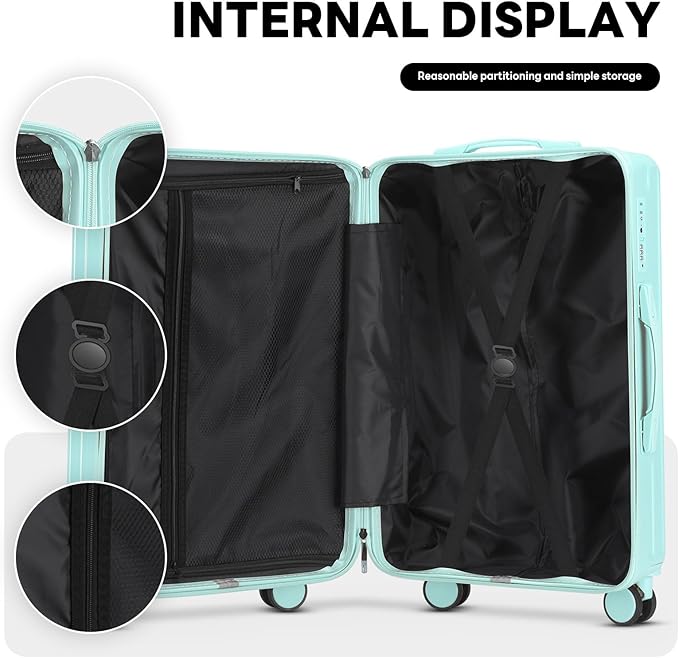 20 Inch Carry On Luggage With Cup Holder & USB Port, Airline Approved TSA-locked Luggage, Lightweight PC Material Travel Suitcase With 360° Spinner Wheel (14-20-24-28in Blue, 14-20-24-28in)
