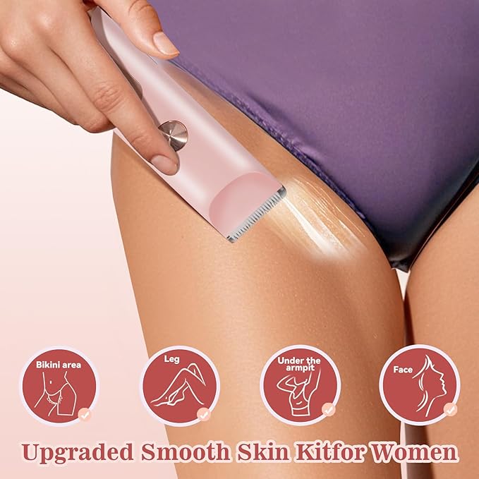Bikini Trimmer for Women 2in1 High Power Epilators Hair Removal Waterproof Electric Razors Women's Electric Razor Pubic Hair Trimmer Shaver for Women for Ladies Pubic, Face, Underarms, Legs (Pink)