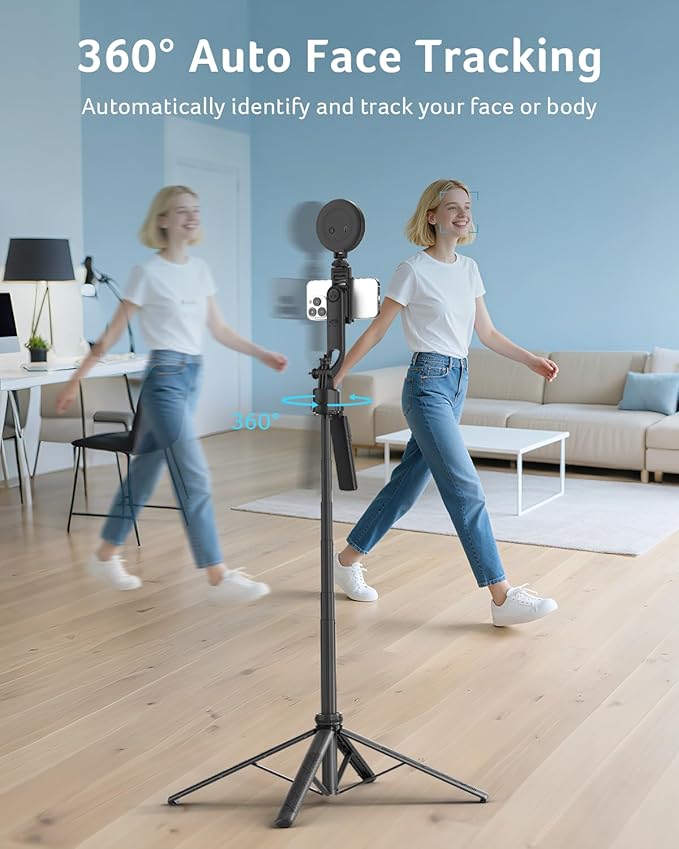 acer Auto Face Tracking Tripod for iPhone/Cell Phone/Android/Camera with Light and Remote, 64", No App, 360°Rotating Tripod Selfie Stick for Tiktok YouTube Vlog Live Streaming Video Recording