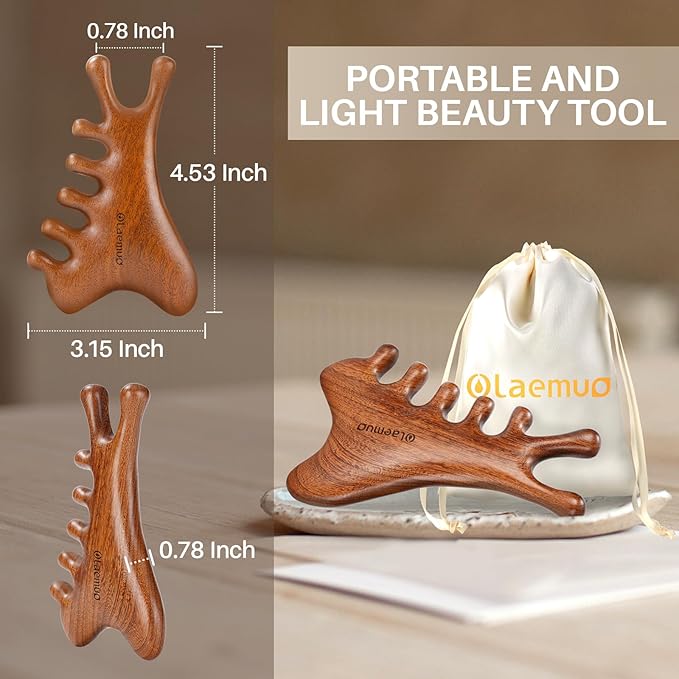 4 in 1 Gua Sha Tool for Face,Scalp Massager with Gift Box,Massage Comb for Head,Face,Eye,Neck & Body Meridian Therapy Tool for Relaxation,Natural Sandalwood