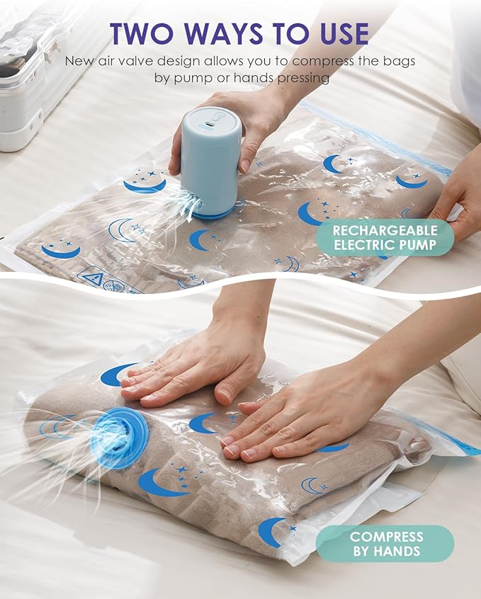 Vacuum Storage Bags with Rechargeable Pump,12 Pack Jumbo Size (39.3"x27.5") Vacuum Sealed Space Save Bag with 1500mAh Pump for Clothes, Blanket, Duvets, Pillows, Comforters, Quilt, Travel, Moving