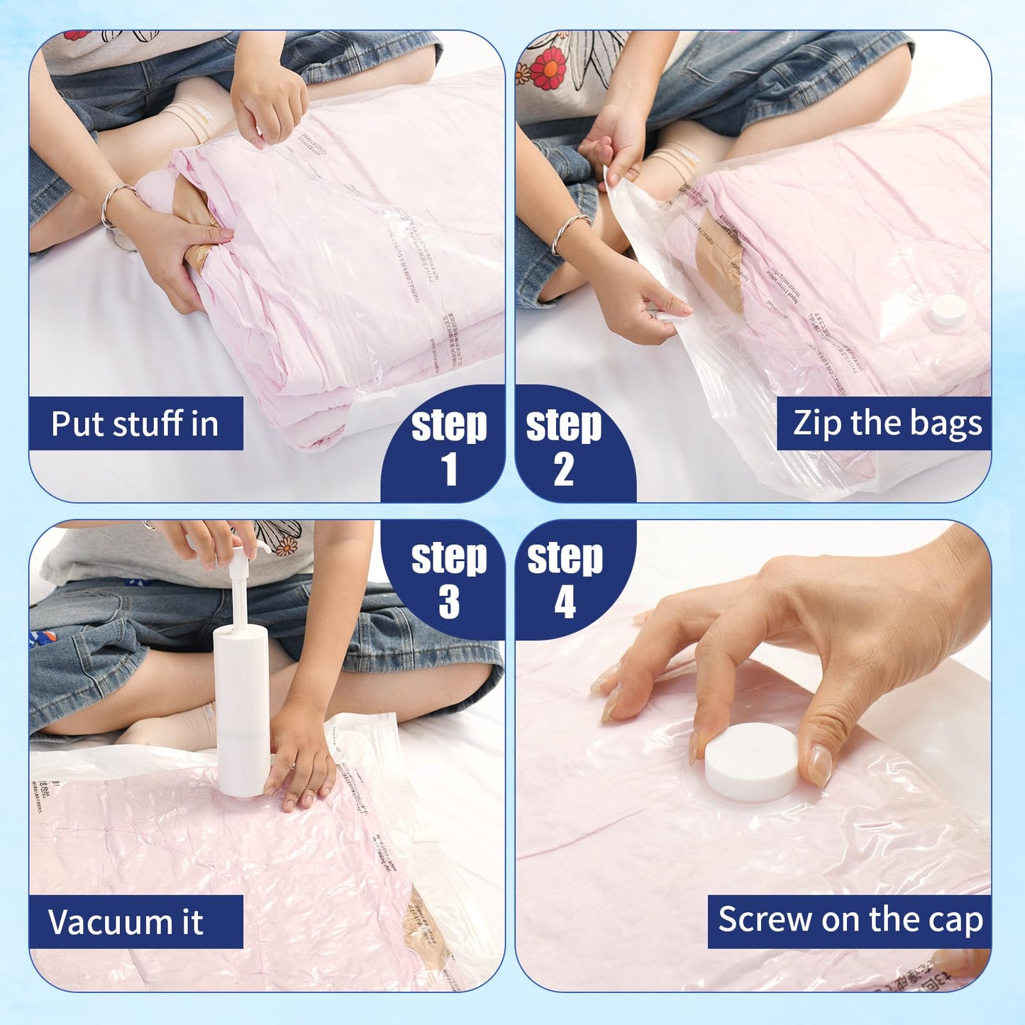 10 Pack Medium Vacuum Storage Bags,Sturdy Leak-Free Vacuum Seal Bags,Reusable 80% Space Saver Vacuum Seal Bags for Clothes, Pillows,Bedding, Blankets, Comforters,Travel Luggage,Hand Pump Included