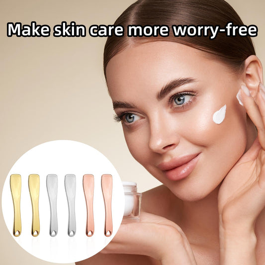 Gosknor 6pcs Mini Metal Makeup Spatula, 3 Colors Reusable Mini Skincare Scoop Applicator with Storage Box Beauty Cosmetic Spoon Practical Facial Tools for Eye Cream Mask Lotion Moisturizer