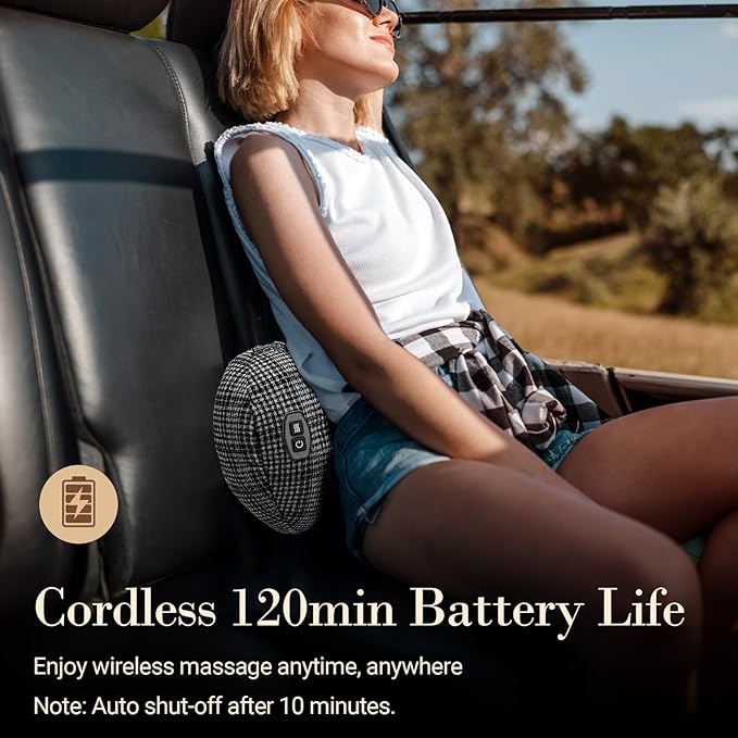 Back Massager for Pain Relief, Gifts for Women Men FSA Eligible HSA, Cordless 120min Neck and Back Massager, Plush Skin-Friendly Kneading Massage Pillow for Full Body Relaxation