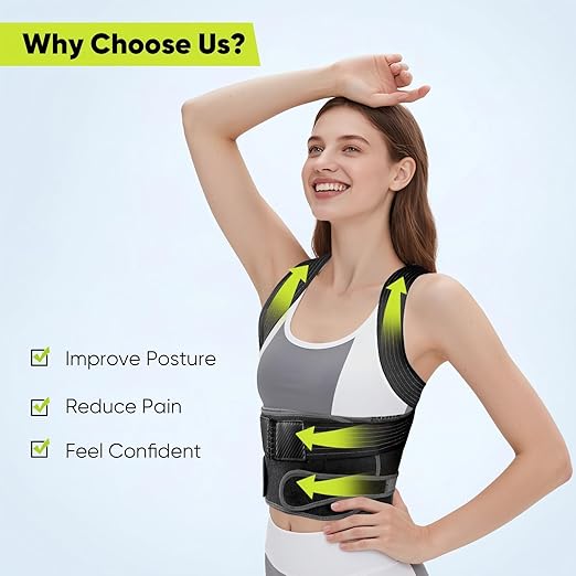 Back Brace Posture Corrector for Women & Men - Elastic Shoulder Straps, Full Back Support, Upper/Lower Pain Relief - Scoliosis, Hunchback