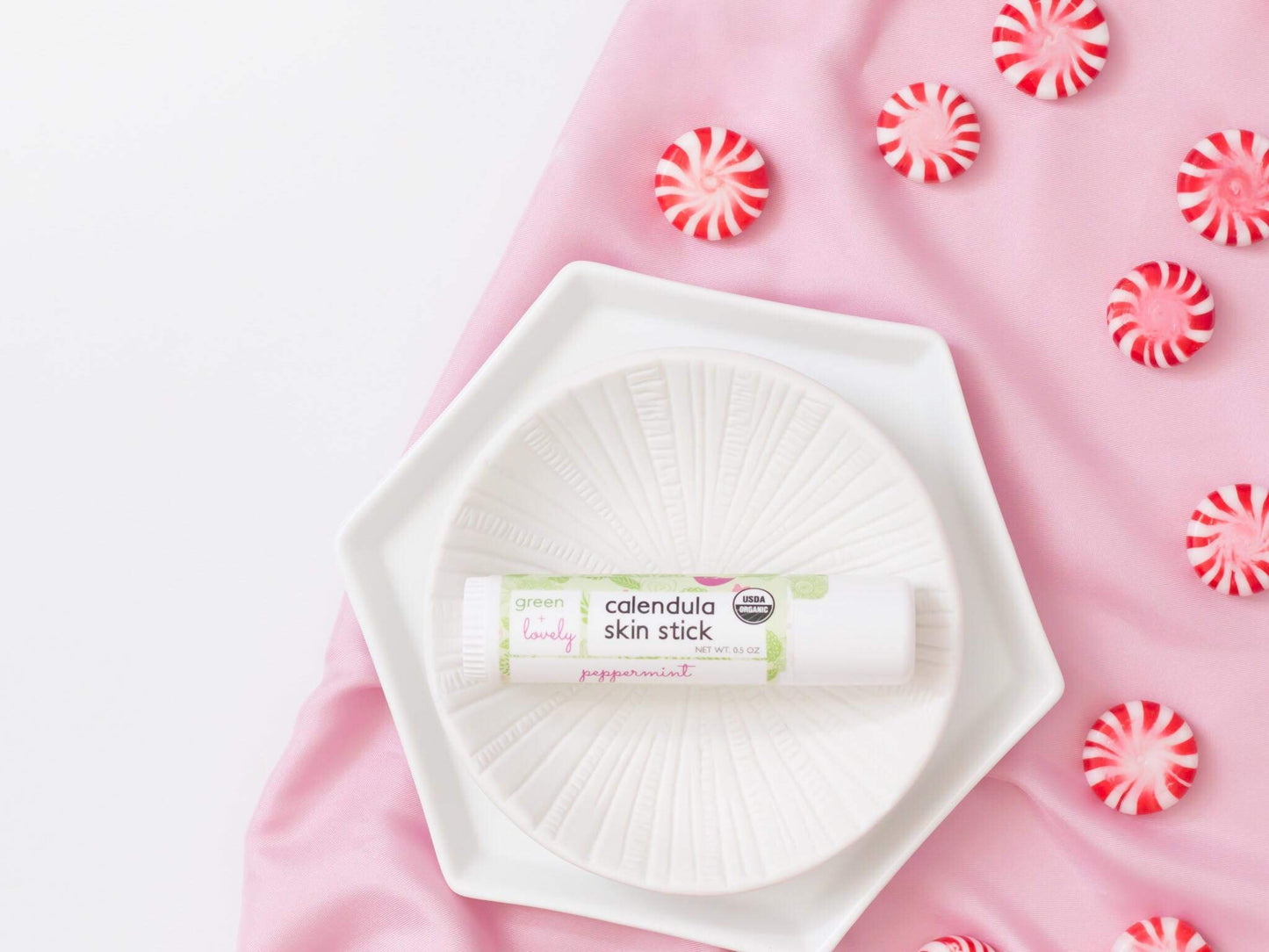 Green + Lovely Calendula Skin Stick Organic Lotion Sticks Moisturizing Balm Ointment Salve Multipurpose Hand Cream Body Bar, 0.5 oz., Minty Peppermint (1 Tube)