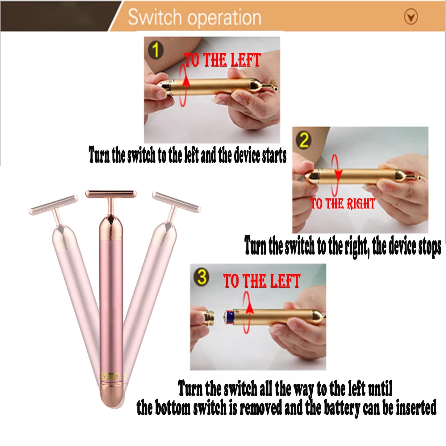 Beauty Bar Rose Gold Facial Massager for Skin Care Electric T-Shape Tools Face Lifting and Firming Anti-Wrinkles Skin Tightening (Pink)