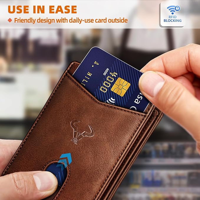 BULLIANT Men Wallet, Slim Leather Wallet Front Pocket Card Holder Gift For Men 11 Slots RFID Blocking