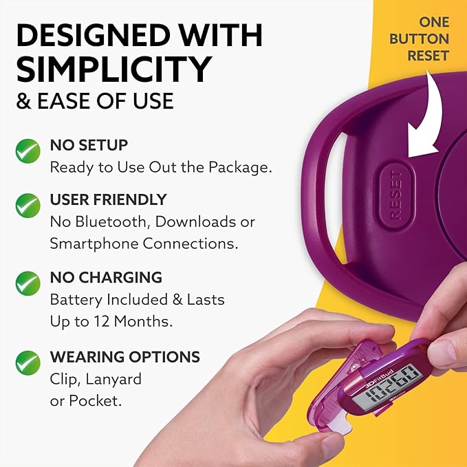 3DFitBud Simple Step Counter Walking 3D Pedometer by 3DActive with Clip, Lanyard Accurate Fitness Tracker for Men, Women & Elderly Daily Exercise - A420S