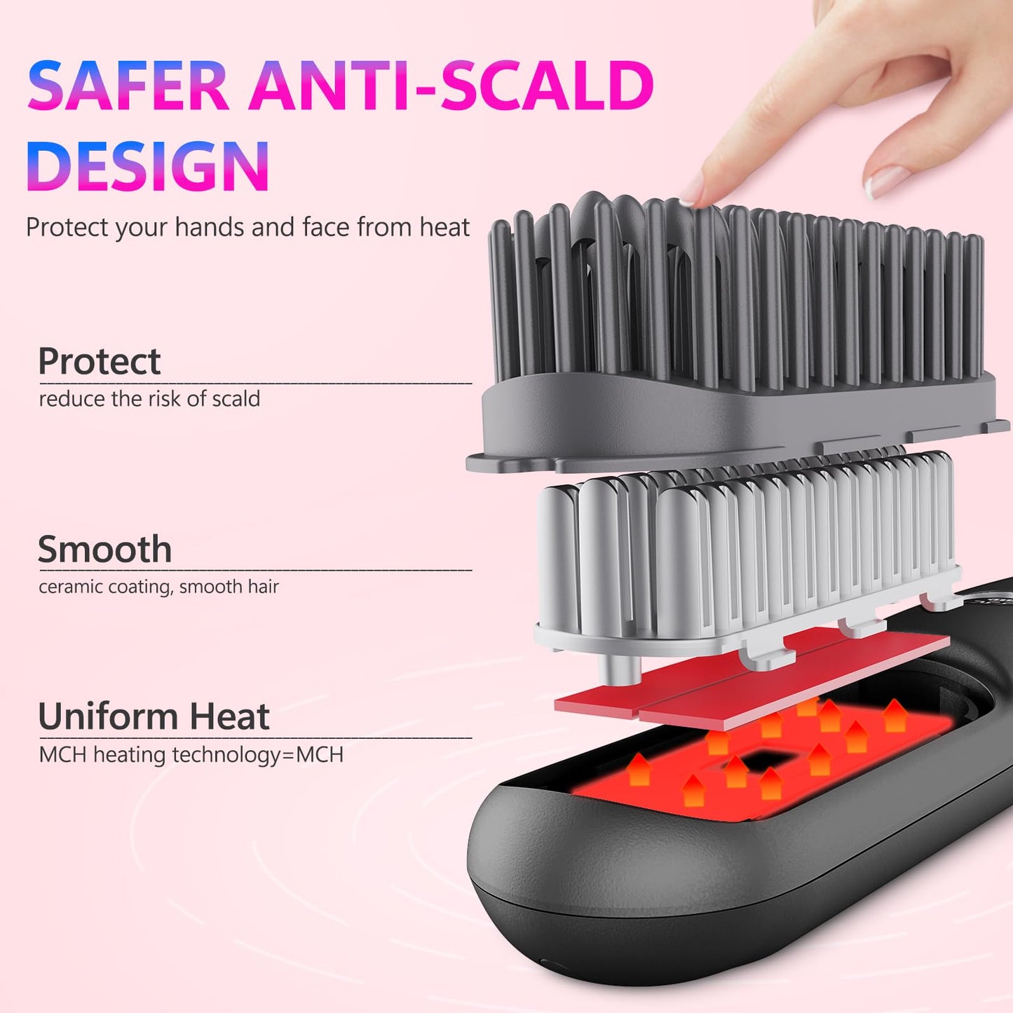 STUDLLY LCD Screen Cordless Hair Straightener Curler 2 in 1, Portable Mini Hair Straightening Brush for Travel Negative Ionic Fast Heating Hot Comb for Women, Folding Brush with Mirror, Black