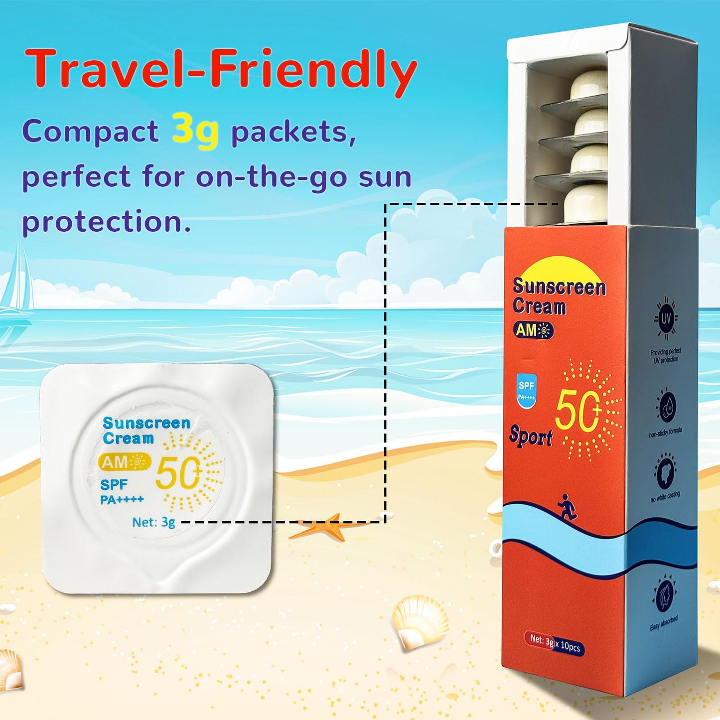 Nielies 20 Pods Mini Sunscreen Bulk – SPF 50 Travel Size Packets, Small Sunblock for Face & Body, Bulk Sunscreen for Vacation, Beach & Outdoor Use 20 x 0.12 FL OZ