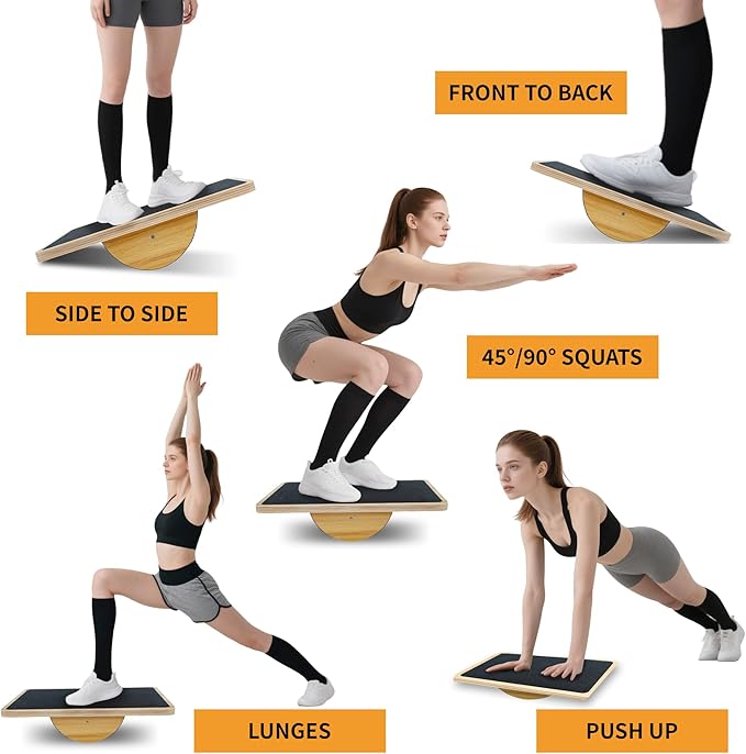 Balance Board for Physical Therapy, Wooden Wobble Board for Balance Training and Ankle Strengthening, Anti-Slip Surface, 350 lbs Capacity Standing Desk Rocker Board