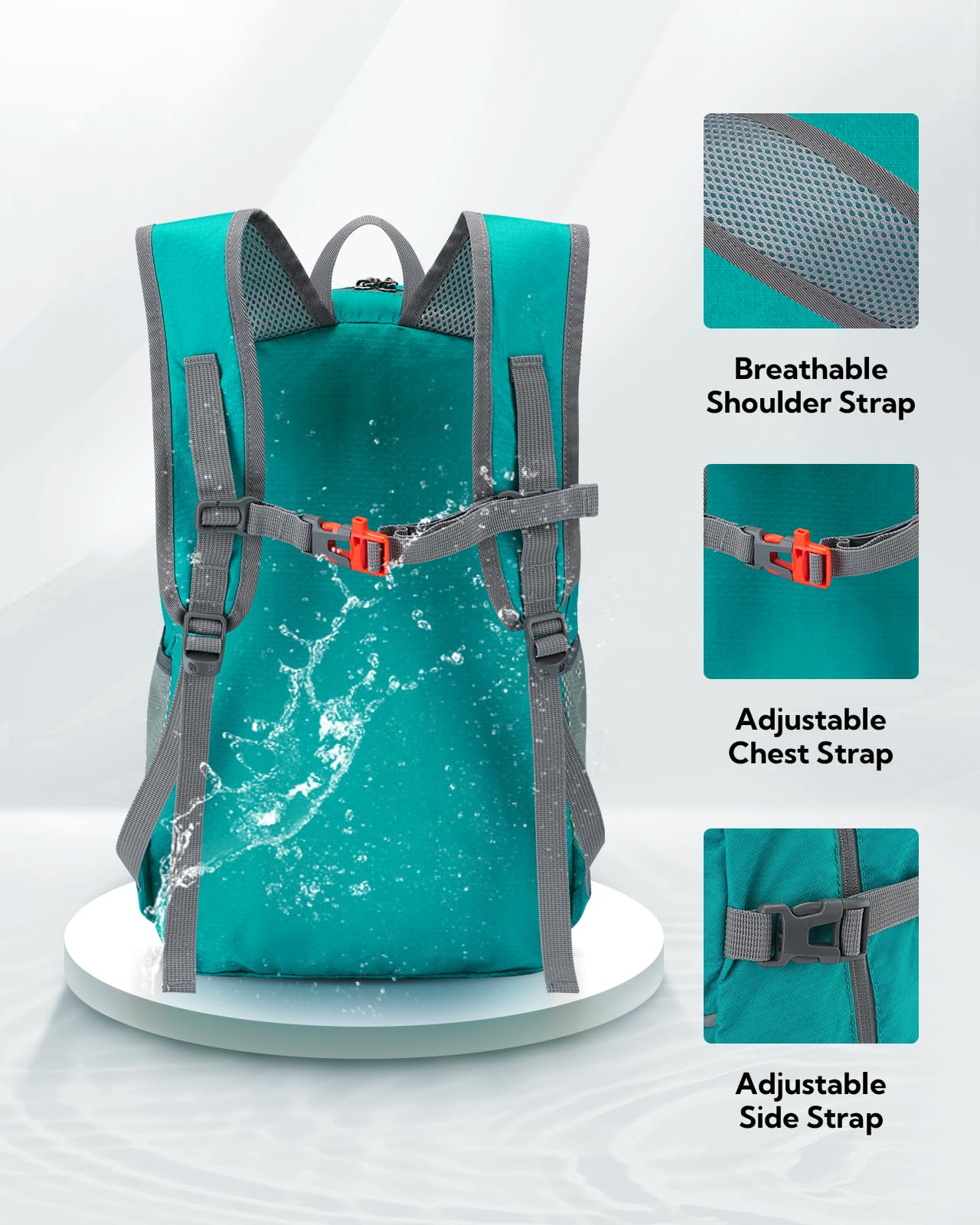 WATERFLY Hiking Foldable Daypack Backpack: 25L Ultra Lightweight Waterproof Day Pack for Woman Man - Small Compact Packable Folding Back Pack for Outdoor Sport Cycling Biking Travel Trip - Turquoise
