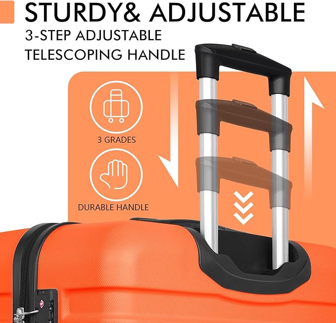 AnyZip Luggage PC ABS Hardside Lightweight Suitcase with 4 Universal Wheels TSA Lock Carry-On 20 Inch Orange