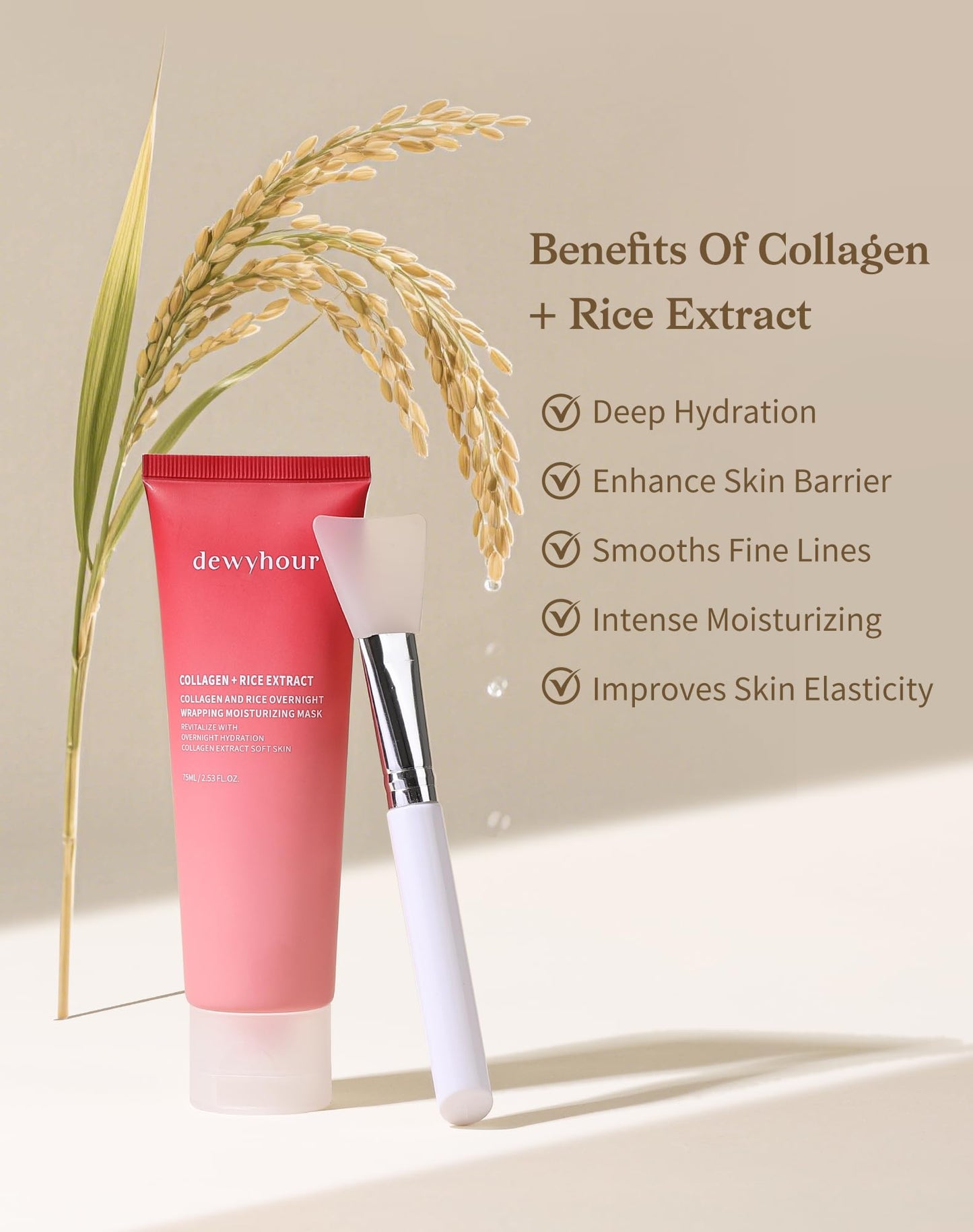 dewyhour Collagen Night Wrapping Mask, Rice Mask for Face, Peel Off Face Mask for Elasticity, Hydrating & Glow, Korean Skin Care, 2.53 FL.OZ