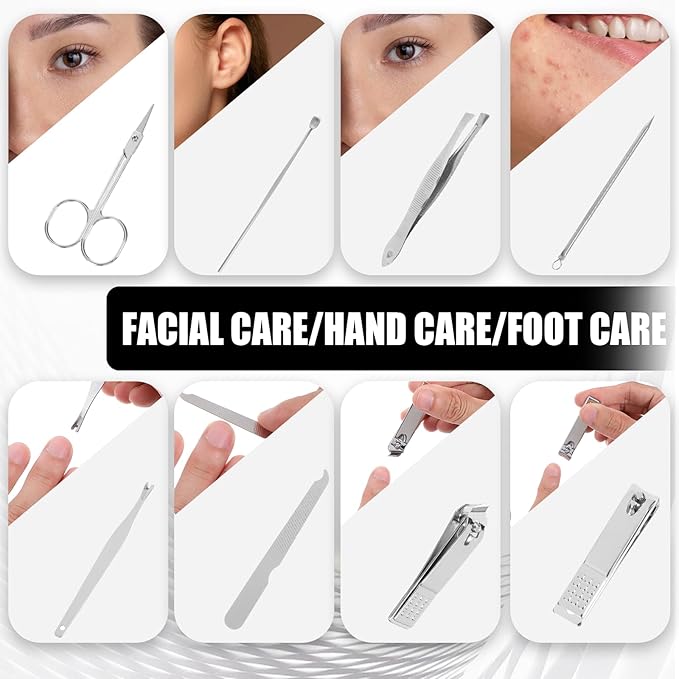 12 Sets Manicure Set 8 in 1 Stainless Steel Nail Grooming Set Professional Manicure and Pedicure Kit Bulk Cuticle Nail Care Foot Pedicure Tools with Portable Travel Case for Men Women
