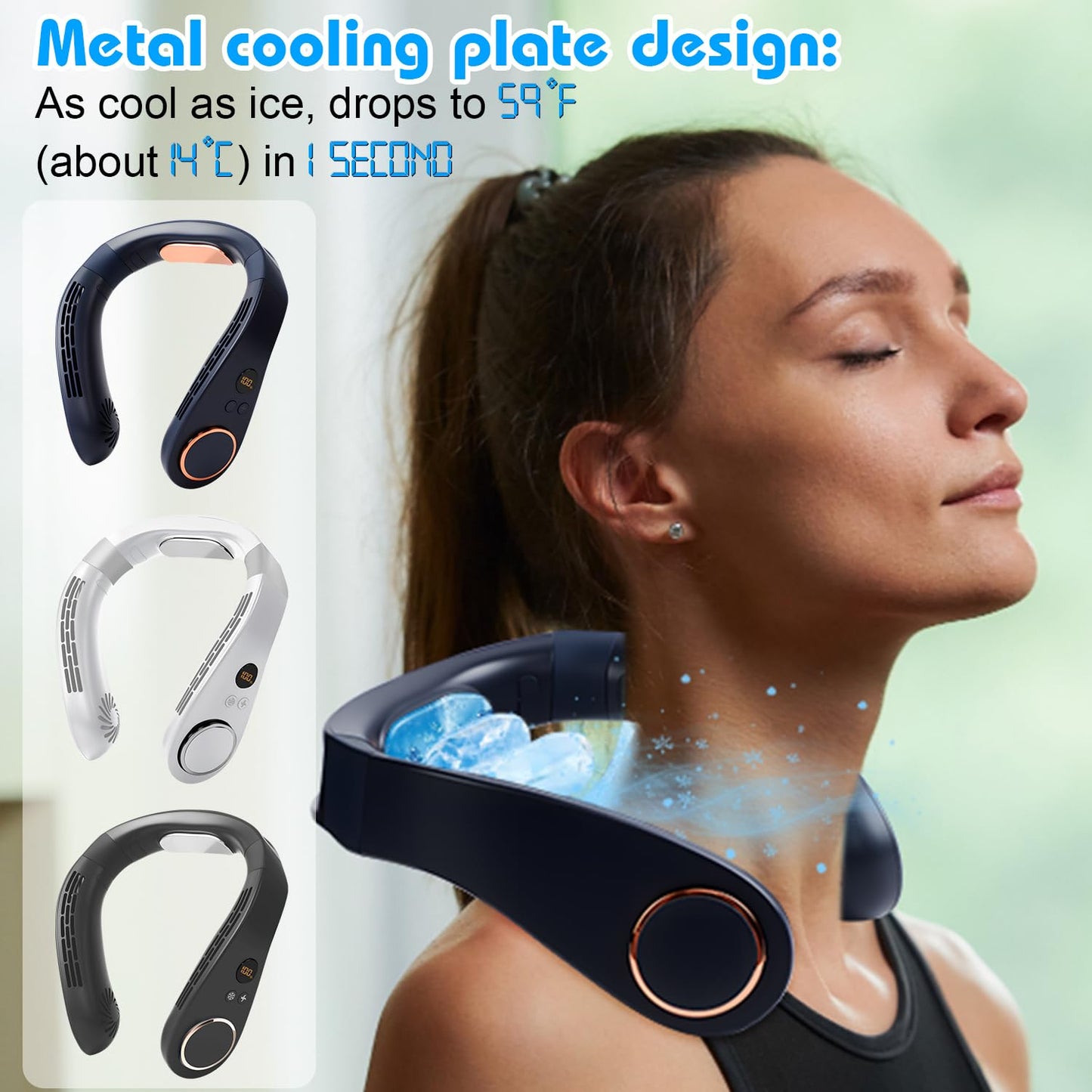 Neck Fan with Cooling Plate,5500mAh Neck Fans that Blow Cold Air Rechargeable Battery Operated,Bladless Quiet Personal Portable Neck Fans for Women Men,Wearable Neck Coolers for Hot Weather (White)
