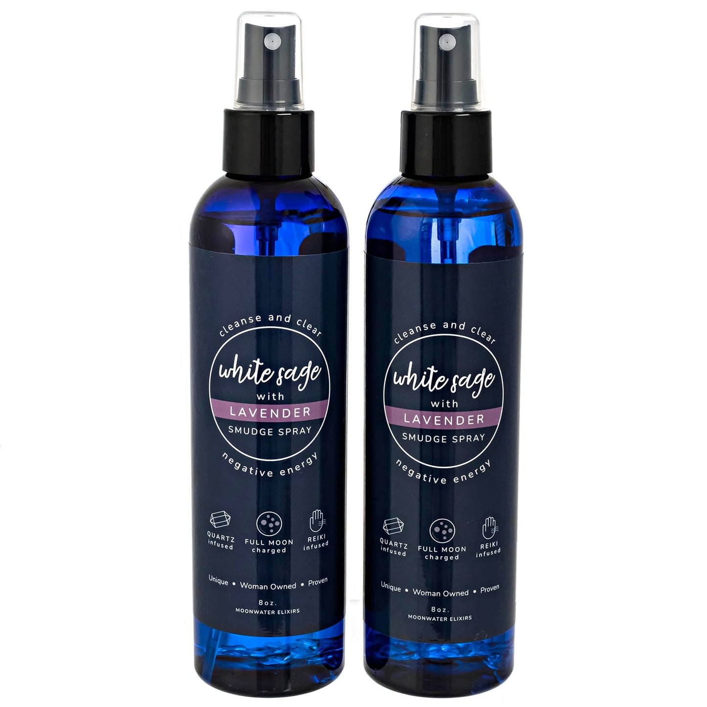 White Sage Smudge Spray for Spiritual Cleansing & Aura Protection, Sage & Lavender Smudging - Cleansing Negative Energy & Protection, Clear Quartz Reiki Energized Aromatherapy Room Mist 2X 8oz