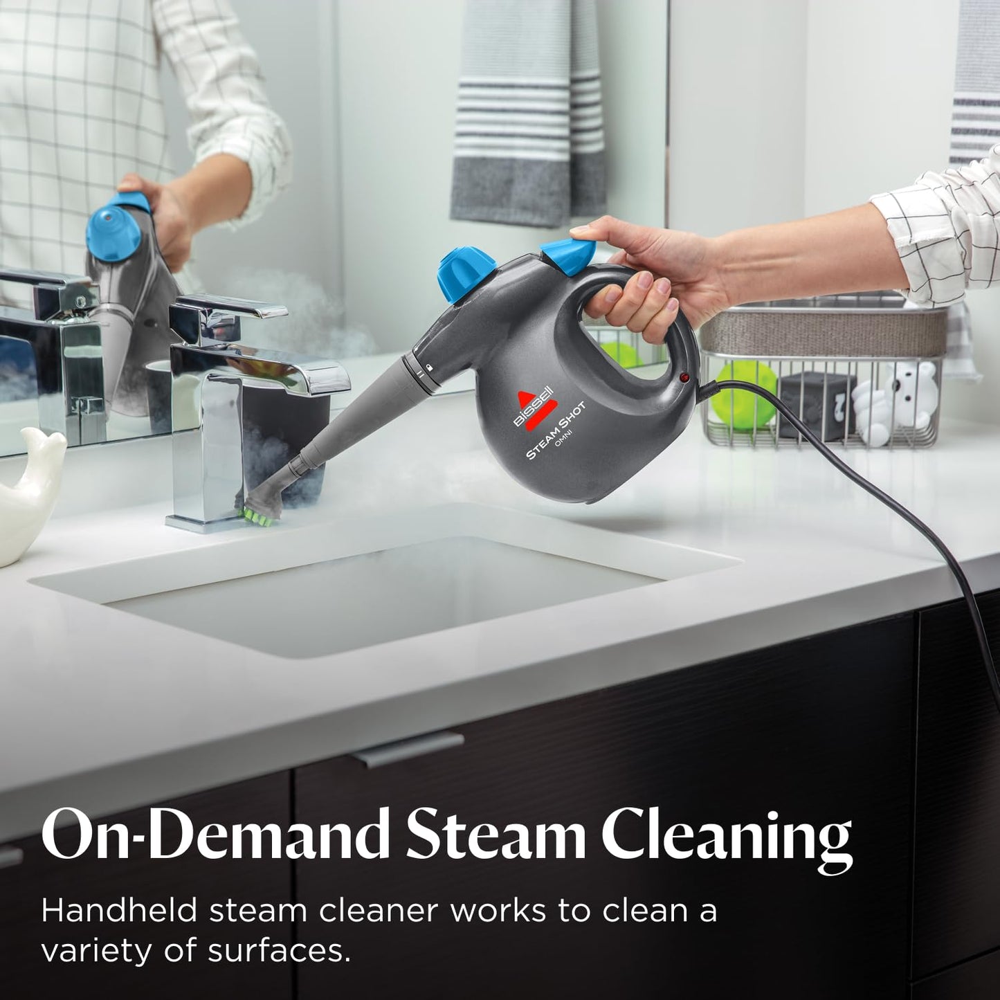 BISSELL Steam Shot Omni Pressurized Handheld Multi-Surface Natural Portable Steam Cleaner with 7 tools for tile, grout, windows, bathrooms, kitchen, auto