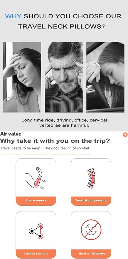 Inflatable Travel Pillow,U-Shaped JYSW Portable Airplane Pillow Multifunctional Neck and Head Support Lap Pillow for Airplanes Trains Buses and Office Napping with Eye Mask, Earplugs, Grey