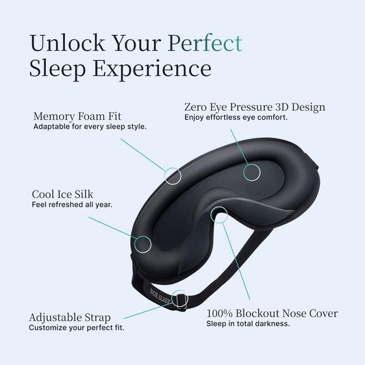 Nox Sleep 3D Sleep Mask for Men, 100% Light Blocking Eye Mask for Sleep, Ice Silk Adjustable Sleeping Mask for Side Sleepers, Soft Breathable Blindfold, Perfect Sleep Mask for Travel & Women (Black)