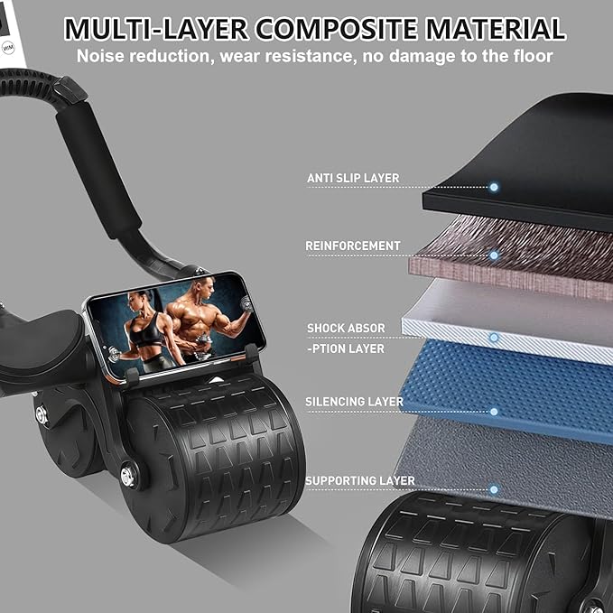 2025 New Ab Roller Wheel with Knee Mat &Timer, Automatic Rebound Abdominal Wheel, Ab Abdominal Exercise Roller with Elbow Support, Abs Workout Equipment Ab Exercise Roller for Women Men