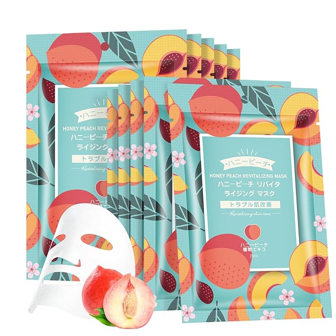 10 Pack Sheet Face Masks Skincare, Moisturizing Soothing Facial Sheet Masks with Peach Extracts, Hyaluronic Acid and Clean Ingredients, Nourish for All Skin Types, Birthday Gifts for Women