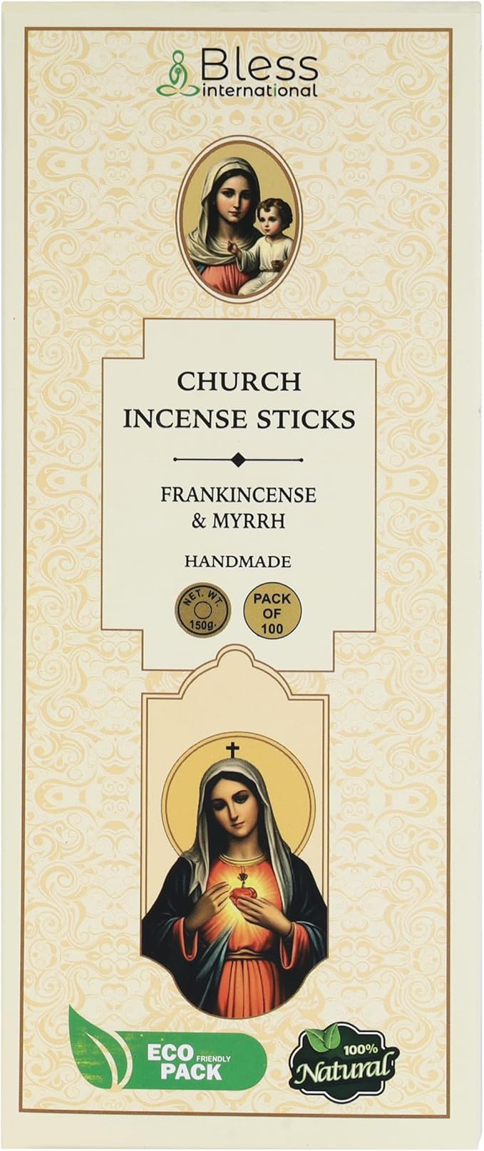 Bless-Charch-Frankincense-and-Myrrh 100%-Natural-Handmade-Hand-Dipped Organic-Chemicals-Charcoal-Free Purification-Relaxation-Positivity-Meditation Best-Woods-Scent (100 Sticks(5.25 OZ))