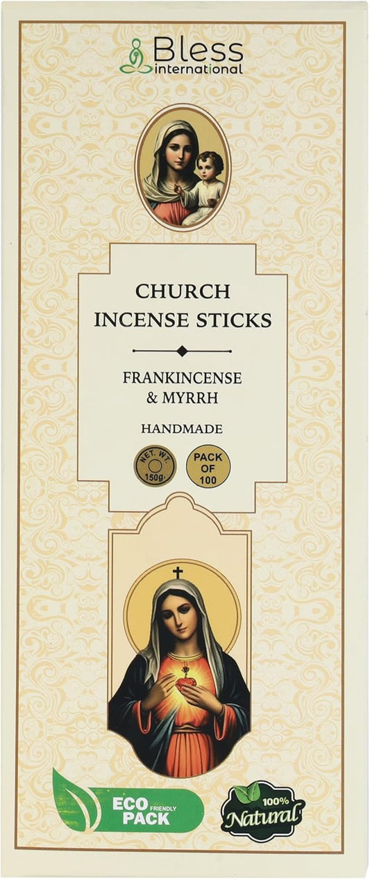 Bless-Charch-Frankincense-and-Myrrh 100%-Natural-Handmade-Hand-Dipped Organic-Chemicals-Charcoal-Free Purification-Relaxation-Positivity-Meditation Best-Woods-Scent (100 Sticks(5.25 OZ))