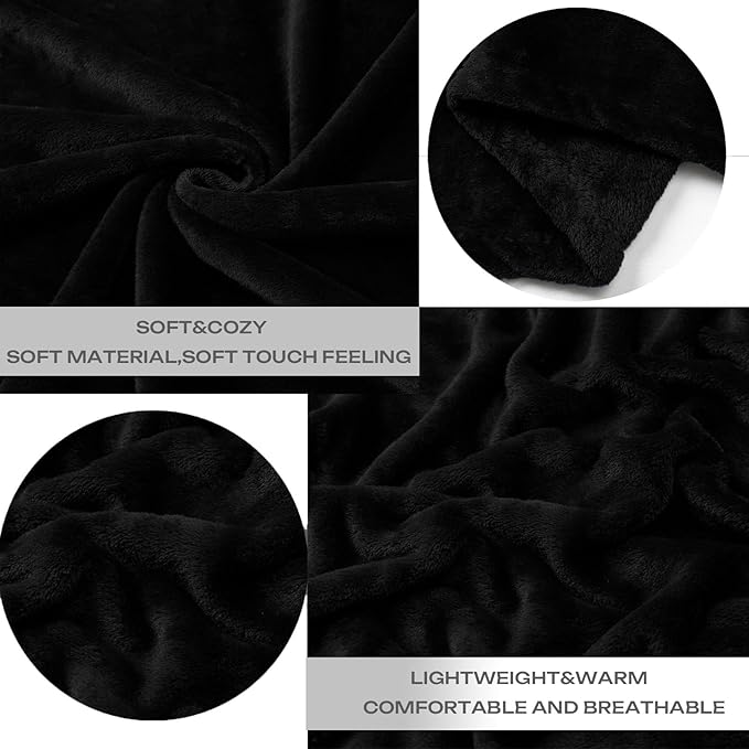 JIAHANNHA Black Throw Blanket Fleece Blanket Throw Size(50 by 70 Inches),Super Soft Cozy Plush Blanket for Couch Sofa Bed,Lightweight Warm Bed Blankets for Adults,All Season