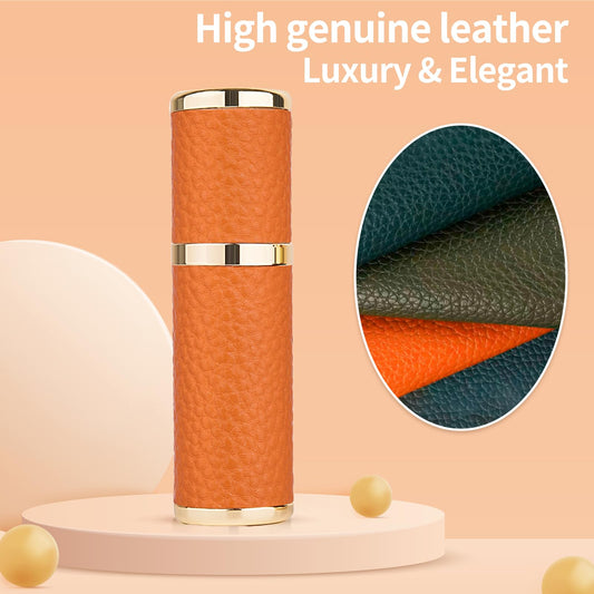 Sinyutia Portable Mini Perfume Refillable Bottle, 5ml Leather Material Travel Atomizador, Fine Mist Refillable Cologne Dispenser Sprayer, With Funnel And Perfume Diffuser Tool For Women&Men (Orange)