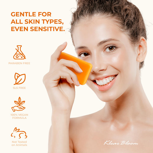 KlearBloom Kojic Acid Soap, Turmeric Soap Bar for Dark Spots Brightening & Moisturizing with Collagen, Vitamin E, Retinol, Hyaluronic Acid, Shea Butter, Paraben & Sulfate-Free 105g x 2 Bars