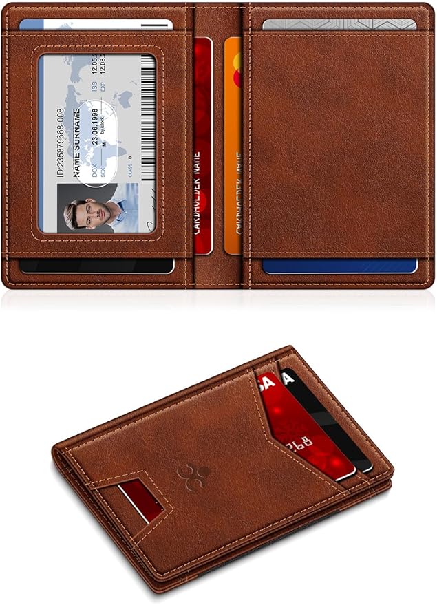 Wallet for Men Slim Leather Wallets for 9-13 Cards, RFID Blocking Thin Card Holder Wallet with ID Window & Stretchable Cash Slot, Minimalist Bifold Small Wallet for Front Pocket, Birthday Gift for Men