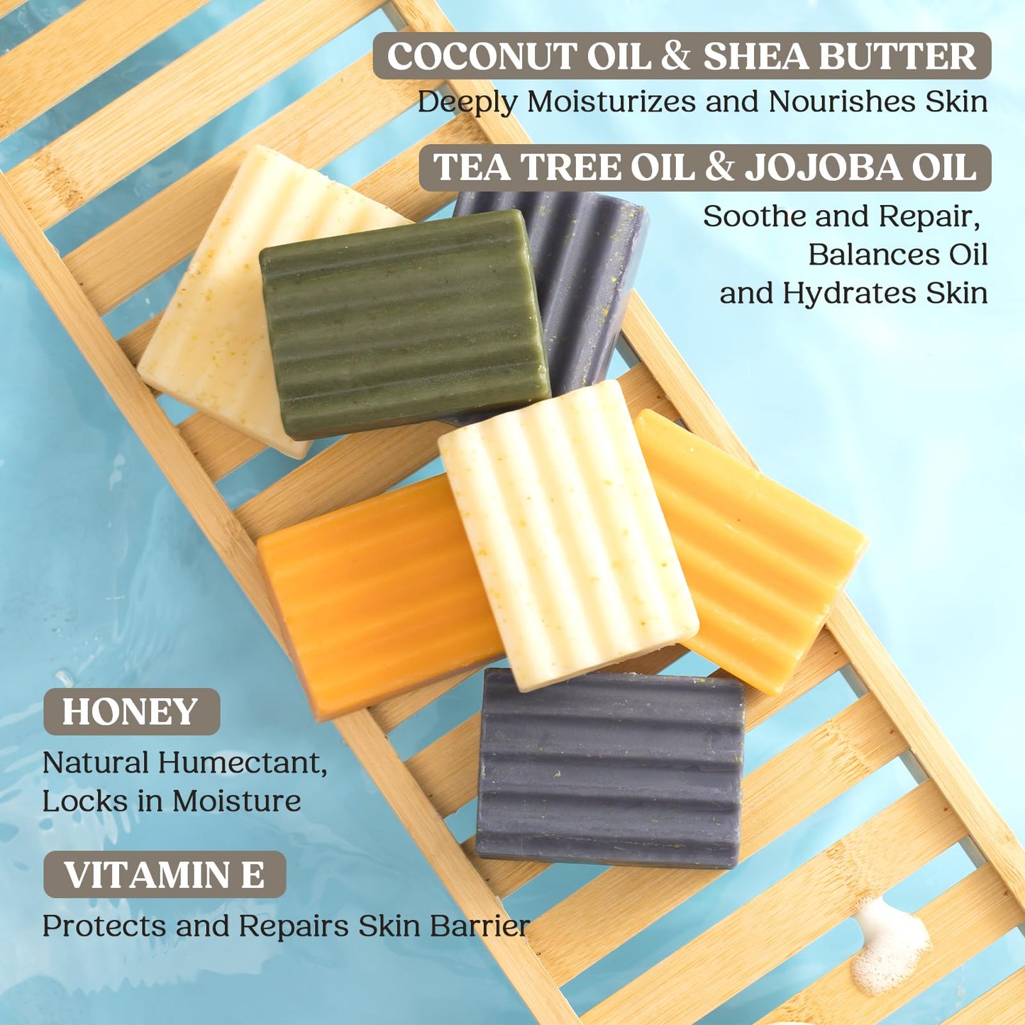 CADDISE Natural Soap Bar – Cold Process Handmade Soap for Face & Body Wash, Moisturizing & Cleansing with Tea Tree & Coconut Oil, Shea Butter, Jojoba & Honey, Gift Set for Men & Women, 4 Pack 16.8 Oz