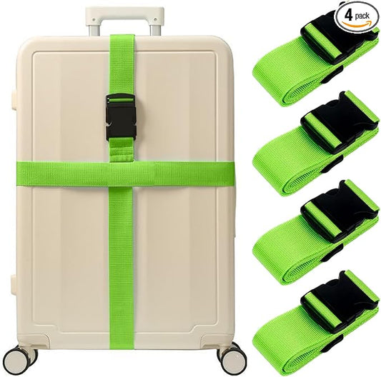 4PCS Luggage Straps for Suitcases & 2PCS Tags Set for Easy Identification,Travel Accessories for Safety,Luggage Strap for Travel Suitcase & Bag Closure,Green