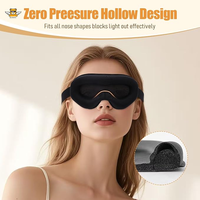 Premium Ultra-Light Sleep Mask, Only 0.73oz, 100% Light Blocking, Comfortable 3D Contoured Memory Foam, Lash Extension Eye Masks for Sleep, Travel, Office, for Men Women Side Sleeper, Black
