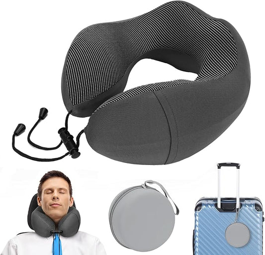 Travel Pillow Memory Foam Neck Pillow for Airplane Washable Silk Cover Ergonomic Neck Support Pillow with Storage Box