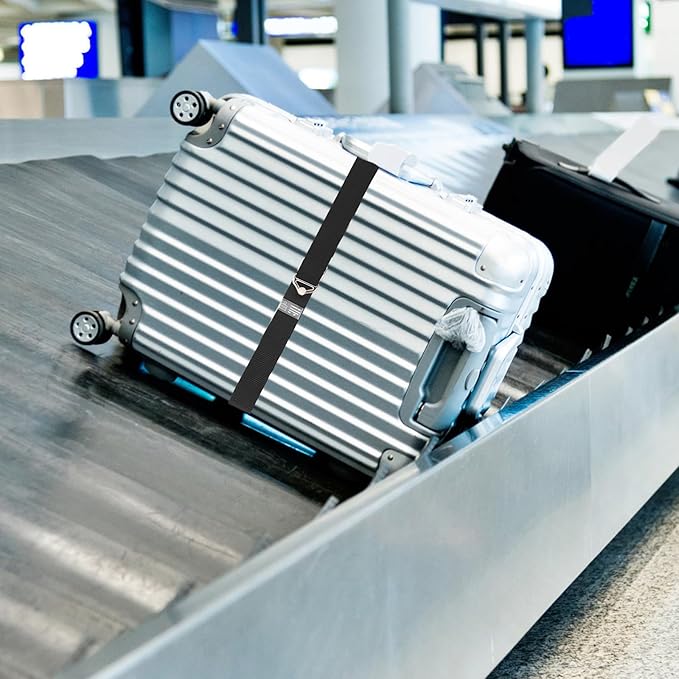 2Pcs Luggage Straps Adjustable and Elastic Equipped with Alloy Buckles Can Hold Multiple Bags Suitable Airport Tourism Suitcase Belt Easy to Operate Freeing Your Hands (Black