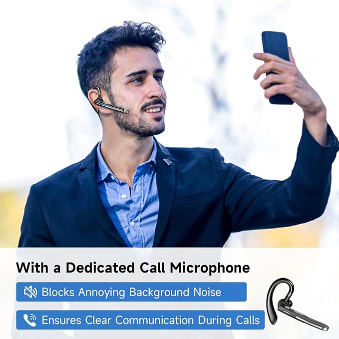 Bluetooth Headset V5.3,100 Hrs Talk Time Single-Ear Earphone, CVC8.0 Noise Cancelling Wireless Earbud, Business Earbud with 500 mAh Charging Case, Hands-Free Earpiece for Trucker/Home/Office Work
