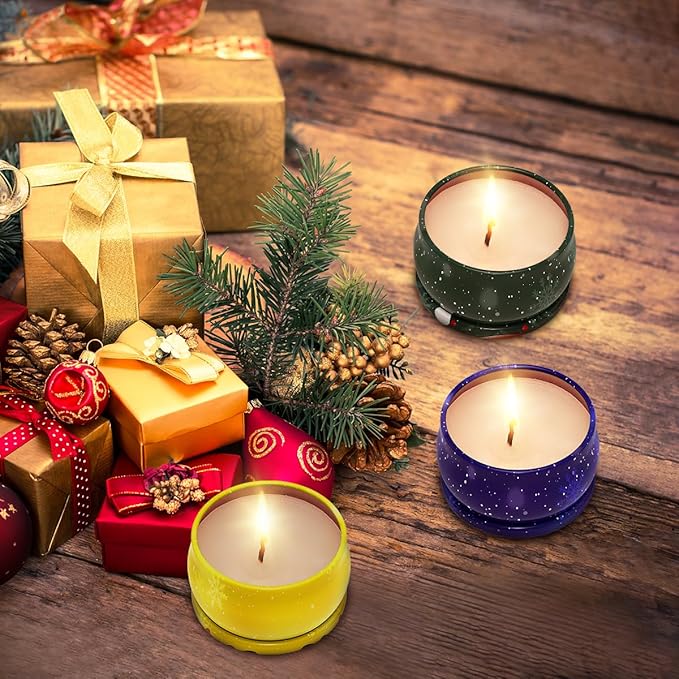 Christmas Scented Candle Set, 3 Pack Natural Soy Candles, 2.5 oz Apple Cinnamon, Cedar, Vanilla Cake, 15-20 Hour Burn Time, Holiday Gift Set for Home Decor Stress Relief and Aromatherapy