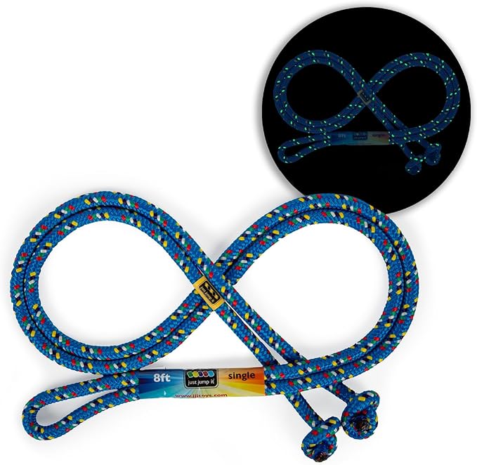 Just Jump It 8 Foot Glow in the Dark Jump Rope for Kids, Active Outdoor Youth Fitness Exercise Equipment, Braided Nylon Gym Accessories