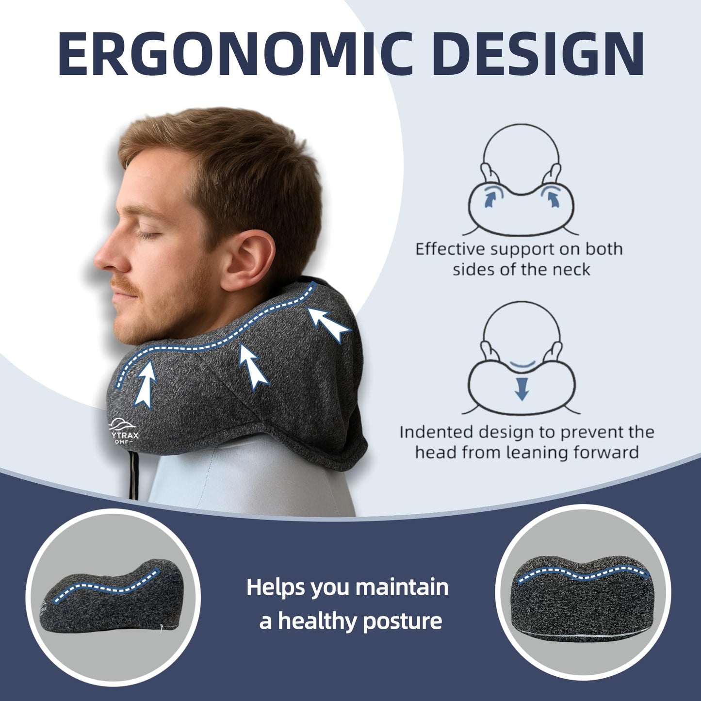 Travel Pillow with Extra Large Hood for Airplane Long Flights Privacy and Comfort Memory Foam with Skin-Friendly Cover for Road Trip Head&Neck Support for Plane Office Cars Sleeping & Rest (Grey)