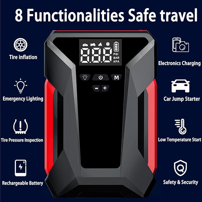 Jump Starter with Air Compressor, 4000A Car Battery Jumper Starter Portable (8L GAS/6L Diesel),12V Jump Box for Car Batter with 150 PSI Tire Inflator, Emergency LED Flashlight, 65W Fast Charger