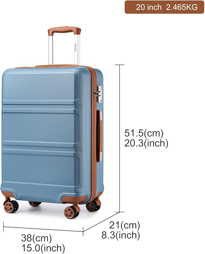 Kono 20'' Carry on Luggage Lightweight with Spinner Wheel TSA Lock Hardside Luggage Durable Small Carry on Suitcase Apricot Blue