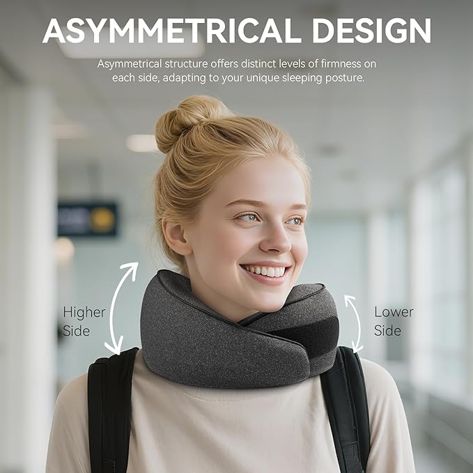 SZXYX Travel Pillows for Airplanes, 100% Pure Memory Foam Neck Pillow for Airplanes, Comfortable Breathable Cover, 360° Support Stowable Pillows for Sleeping, Car, Airport Travel Essentials Black L