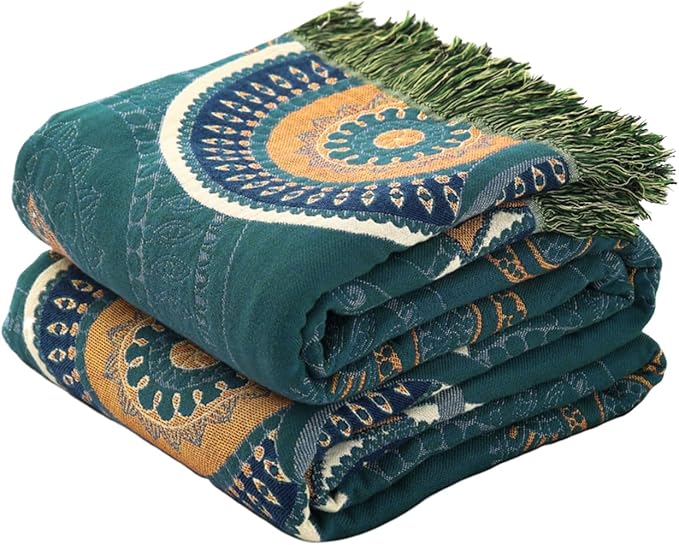 Boho Throw Blanket for Bed 100% Cotton Ultra Soft Rustic Quilt Farmhouse Decor Spring Bed Fall Blanket Large,All Season Rustic Throw for Sofa Couch Chair (Boho-Floral-O, 60"×80")