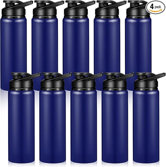 CHENGU 4 Pcs Aluminum Water Bottle 24oz Aluminum Reusable Bottles Lightweight Snap Lid Sports Water Multipack Easy Carry Leak Proof Travel for Gym Camping Hiking Outdoor Fishing (Blue)
