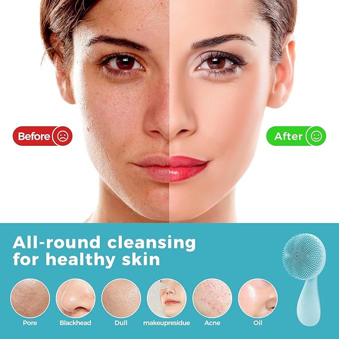 2 in 1 Facial Cleansing Brush, Rotating Magnetic Beads & Massage Cleaning Electric Face Scrubber, Waterproof and Rechargeable Exfoliating Face Scrubber Brush