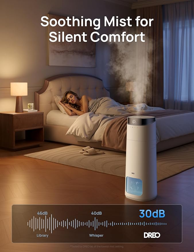 Dreo 16L Smart Humidifier Large Room 1000 ft², 130H Cool Mist Air Humidifiers for Bedroom Plants Baby, Top Fill, Remote/Touch/Voice & APP Control, Self-Cleaning Tank, 30dB, RGB Light, HM755S White